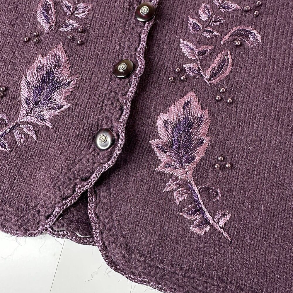 Koret Embroidered Sweater Vest Sz M Purple Dark Academia‎ Preppy Professor Vtg - Picture 9 of 15